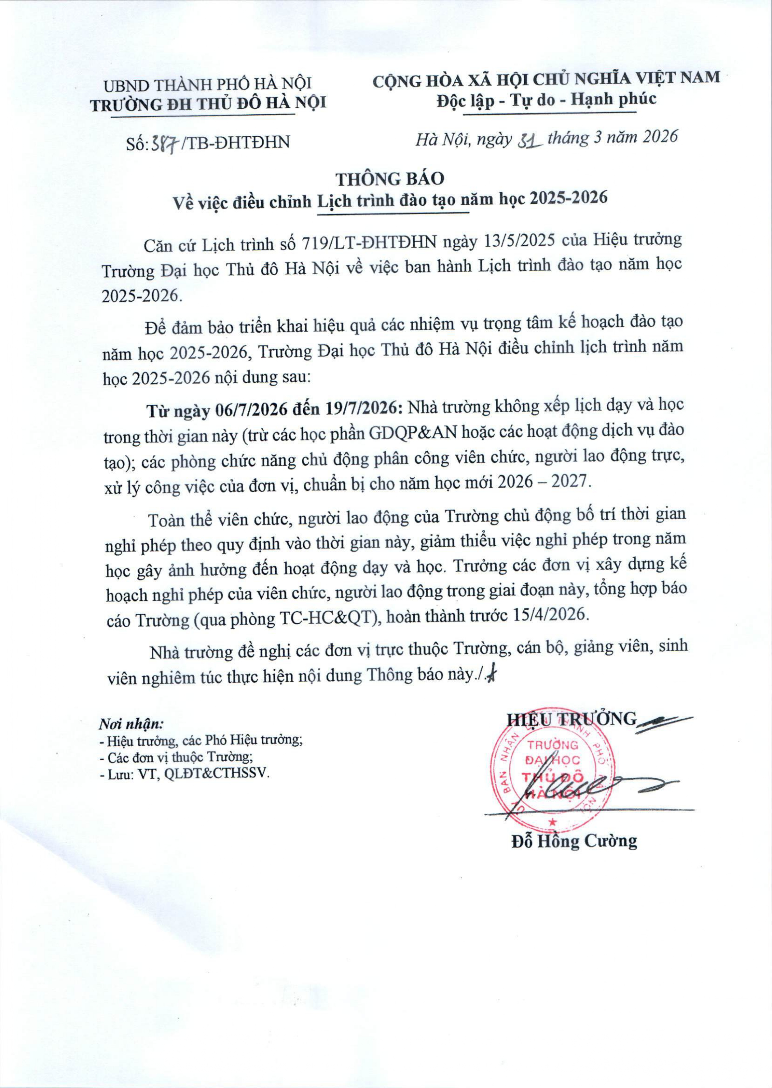 Lịch trình đào tạo