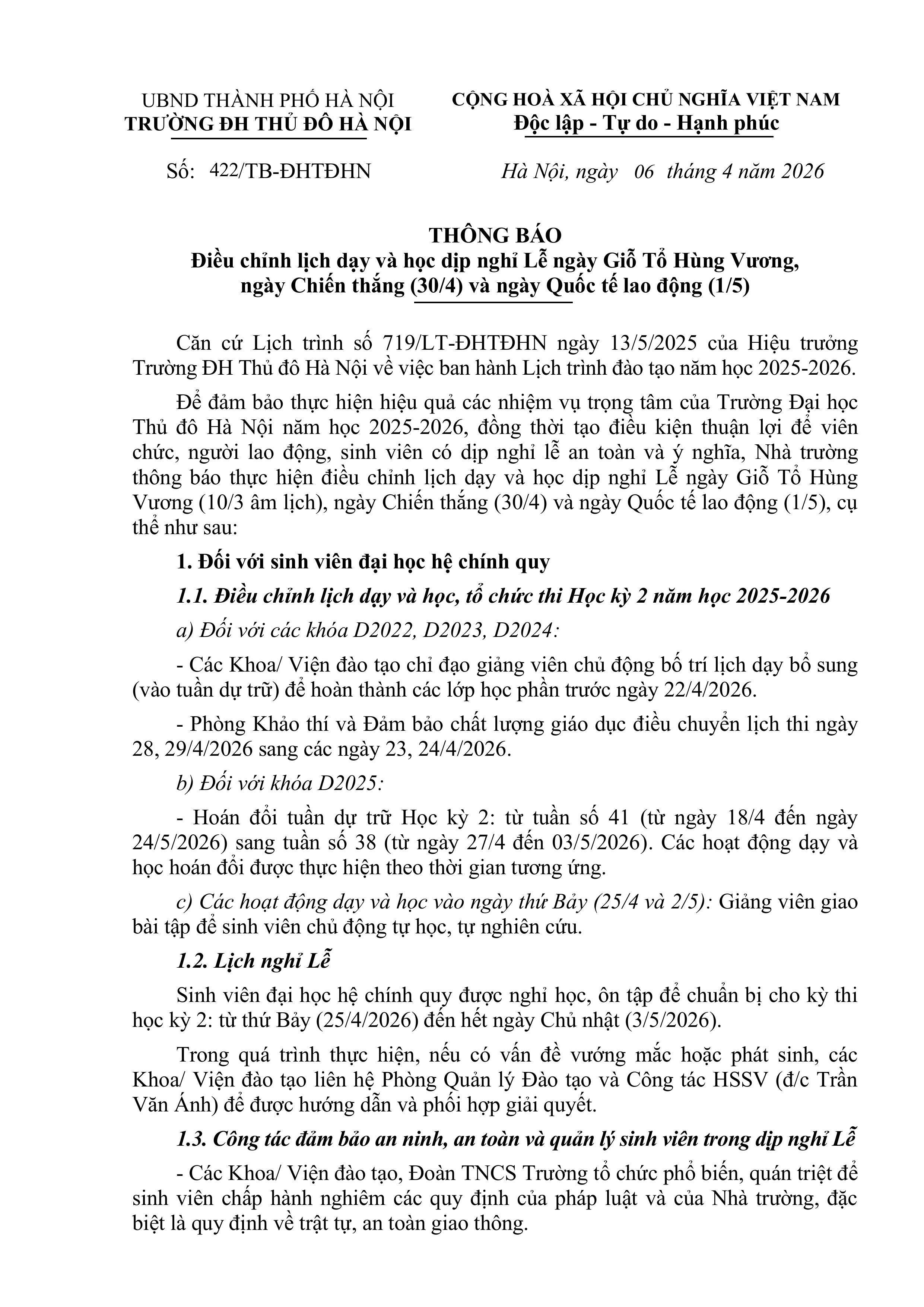 dịp nghỉ Lễ ngày Giỗ Tổ Hùng Vương, ngày Chiến thắng (30/4) và ngày Quốc tế lao động (1/5)