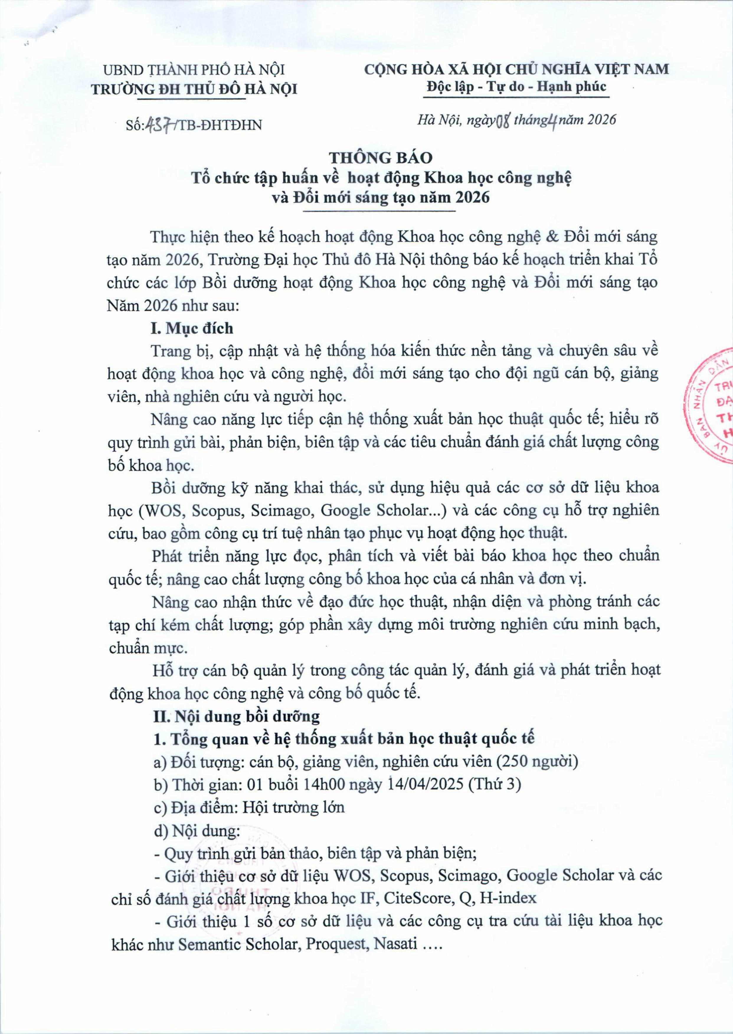 hoạt động Khoa học công nghệ và Đổi mới sáng tạo năm 2026