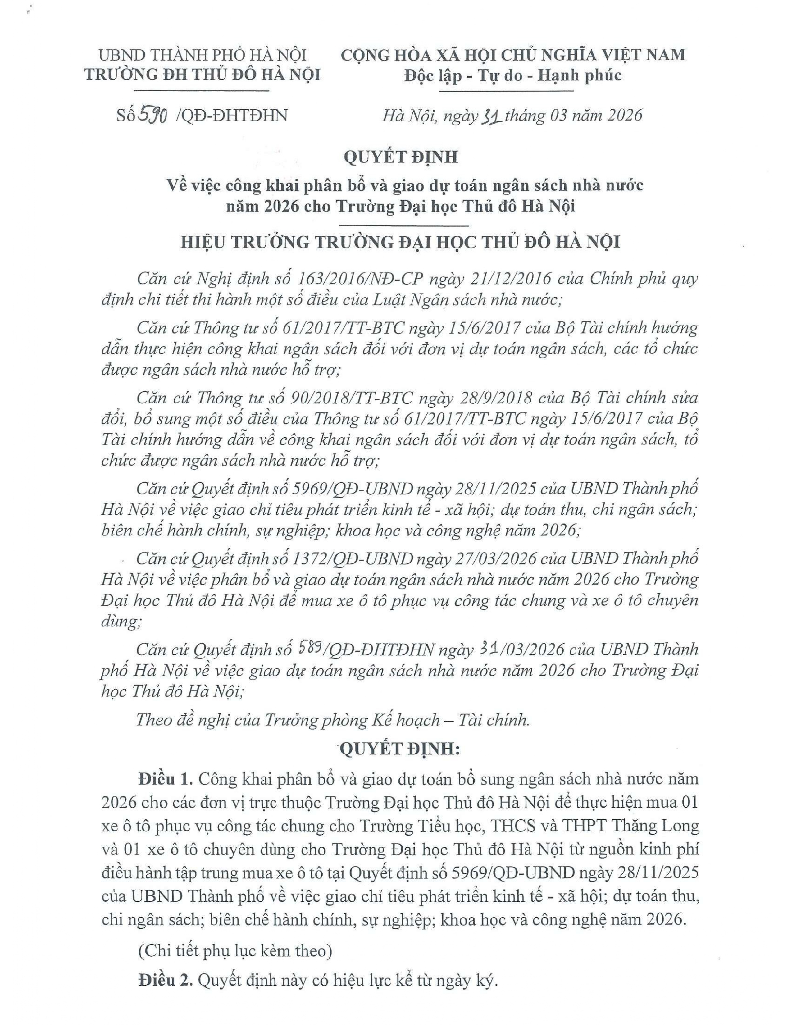 Công khai phân bổ 2026